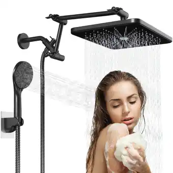 Walmart IUSU 8-Setting High Pressure Shower Head 12 inch Rain Shower Head with Handheld and Hose Black offer