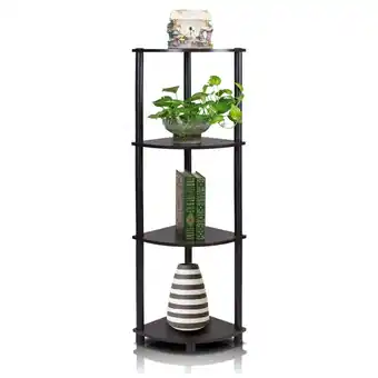 Walmart Furinno Adjustable 4-Tiers PVC & Wood 11.60 W x 43.50H Corner Storage Shelves, Espresso & Black offer