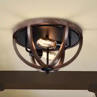 Walmart Fanalla 13 in. 2-Light Indoor Brown Faux Wood Grain Finish Flush Mount with Light Kit offer