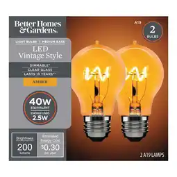 Walmart Better Homes & Gardens A19 Vintage LED Light Bulb, 40W Eqv, Gold Tip, Amber, E26 - 4 Pk offer