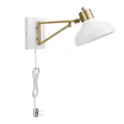 Walmart Globe Electric Berkeley 1-Light White and Brass Plug-In or Hardwire Swing Arm Wall Sconce, 51344 offer