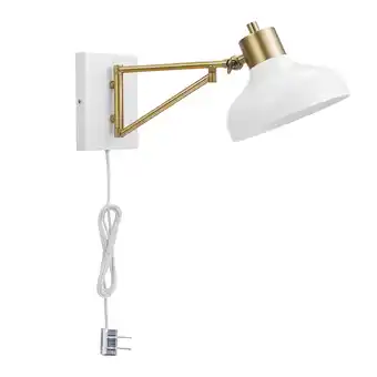 Walmart Globe Electric Berkeley 1-Light White and Brass Plug-In or Hardwire Swing Arm Wall Sconce, 51344 offer