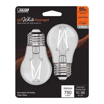 Walmart Feit 3013980 E26 A15 Filament LED Bulb, White - 60W Equivalence - Pack of 2 offer