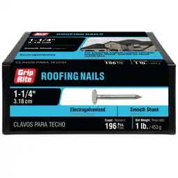 Walmart Grip-Rite #11 x 1-1/4 in. Electro Galvanized Roofing Nails 1lb offer