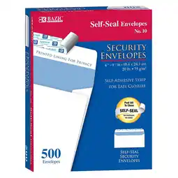 Walmart Bazic Self-Seal #10 Security Envelopes 4-1/8 x 9-1/2 White Pack of 500 (BAZ5064) offer