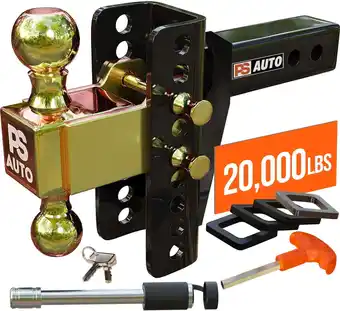 Walmart PSAUTO Adjustable Trailer Hitch 2 Receiver, 6 Drop, 20,000 lbs, Dual Ball (2 & 2-5/16), Steel offer