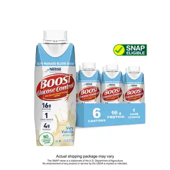 Walmart BOOST Glucose Control Nutritional Drink Protein Shakes, Very Vanilla, 8 fl oz, 6 Pack offer