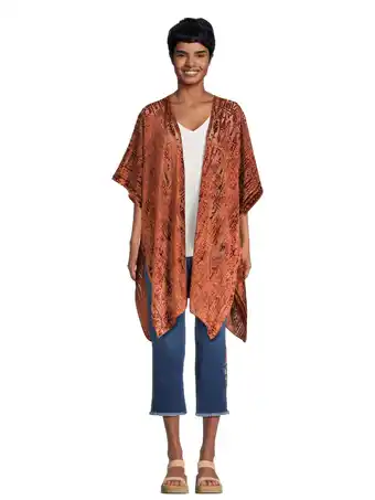 Walmart The Pioneer Woman ​Velvet Burnout Fashion Cover-Up Ruana Layering Piece, Cognac offer
