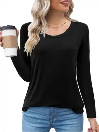 Walmart Fancyglim Womens Scoop Neck Long Sleeve Shirts Fitted Tops(Black S) offer