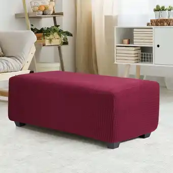 Walmart PiccoCasa Stretch Ottoman Slipcover Jacquard Rectangle Footstool Cover Burgundy Small offer