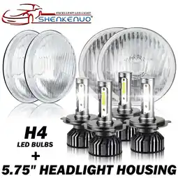 Walmart 5.75 Round Glass Headlight Lamp Housing Hi/Low Beam With H4 LED Halogen 4 Bulbs offer