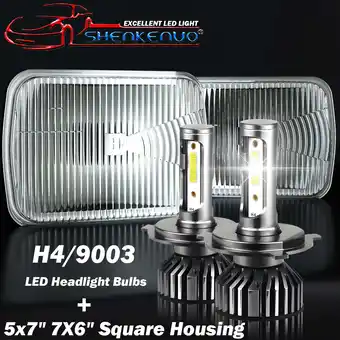 Walmart For Ford Ranger 1983-1988 Pair 7x6 Housing Headlight, 9003 LED Bulbs High/Low Beam offer