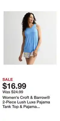 Kohl's Women's Croft & Barrow 2-Piece Lush Luxe Pajama Tank Top & Pajama Shorts Set offer