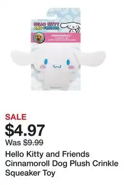 Petsmart Hello Kitty and Friends Cinnamoroll Dog Plush Crinkle Squeaker Toy offer