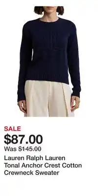 Nordstrom Lauren Ralph Lauren Tonal Anchor Crest Cotton Crewneck Sweater offer
