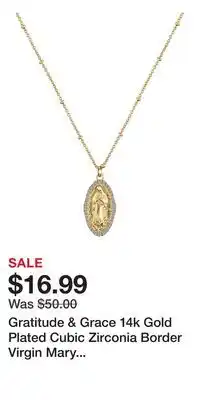 Kohl's Gratitude & Grace 14k Gold Plated Cubic Zirconia Border Virgin Mary Pendant Necklace offer