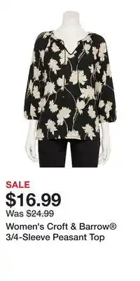 Kohl's Women's Croft & Barrow 3/4-Sleeve Peasant Top offer