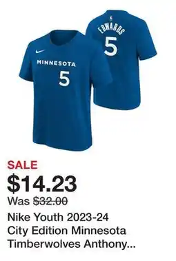 Dick's Sporting Goods Nike Youth 2023-24 City Edition Minnesota Timberwolves Anthony Edwards #5 Blue T-Shirt offer