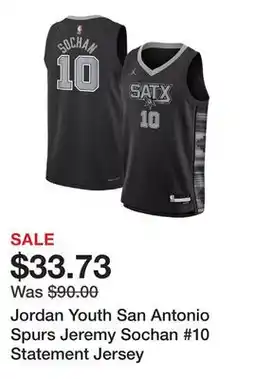Dick's Sporting Goods Jordan Youth San Antonio Spurs Jeremy Sochan #10 Statement Jersey offer