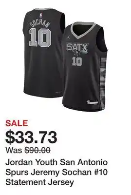 Dick's Sporting Goods Jordan Youth San Antonio Spurs Jeremy Sochan #10 Statement Jersey offer