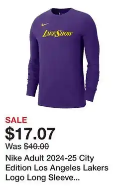 Dick's Sporting Goods Nike Adult 2024-25 City Edition Los Angeles Lakers Logo Long Sleeve T-Shirt offer