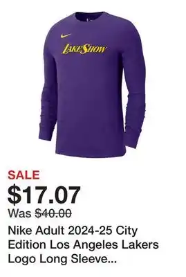Dick's Sporting Goods Nike Adult 2024-25 City Edition Los Angeles Lakers Logo Long Sleeve T-Shirt offer
