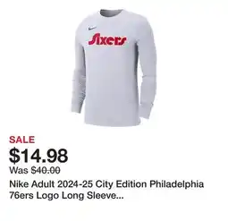 Dick's Sporting Goods Nike Adult 2024-25 City Edition Philadelphia 76ers Logo Long Sleeve T-Shirt offer