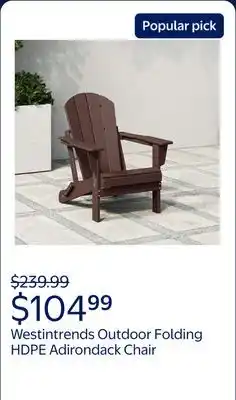 Walmart Westintrends Outdoor Folding HDPE Adirondack Chair, Patio Seat, Weather Resistant offer