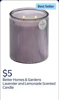 Walmart Better Homes & Gardens Lavender and Lemonade Scented 2-Wick 17.1oz Ribbed Jar Candle offer