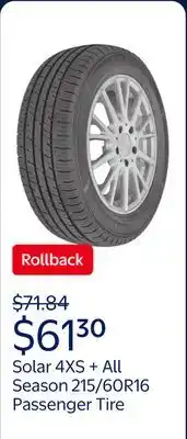 Walmart Solar 4XS + All Season 215/60R16 95V Passenger Tire offer