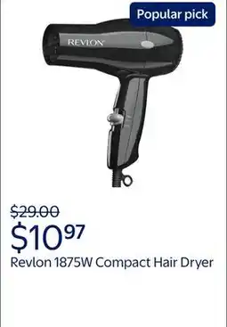 Walmart Revlon 1875W Compact Hair Dryer, Black offer