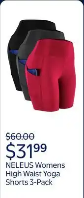 Walmart NELEUS Womens High Waist Yoga Shorts for Bike Compression Two Side Pockets,Black+Gray+Red offer