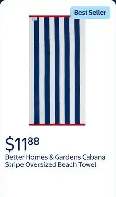 Walmart Better Homes & Gardens Cabana Stripe Oversized Beach Towel, Blue and Red offer