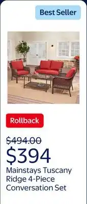 Walmart Mainstays Tuscany Ridge 4-Piece Conversation Set, Red offer