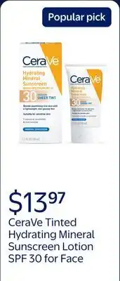 Walmart CeraVe Tinted Hydrating Mineral Sunscreen Lotion SPF 30 for Face with Sheer Tint offer