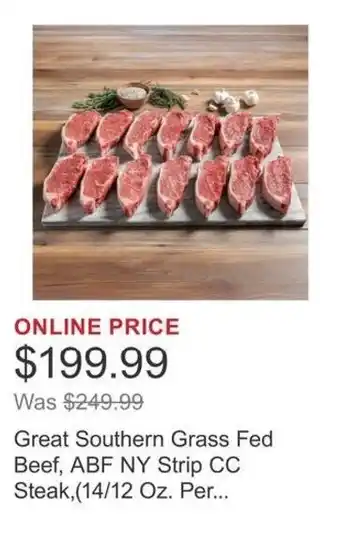 Costco Great Southern Grass Fed Beef, ABF NY Strip CC Steak offer