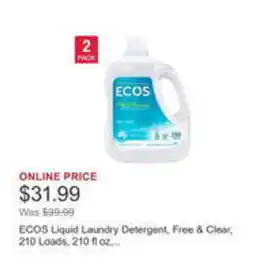Costco ECOS Liquid Laundry Detergent, Free & Clear, 210 Loads, offer