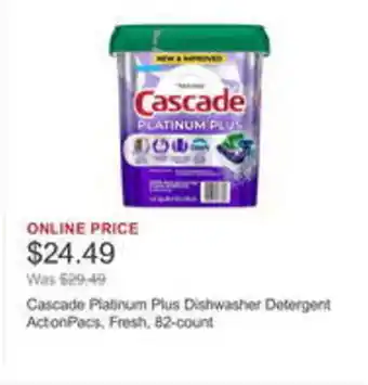 Costco Cascade platinum plus dishwasher detergent actonpacs, fresh offer