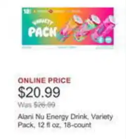Costco Alani nu energy drink, variety pack offer