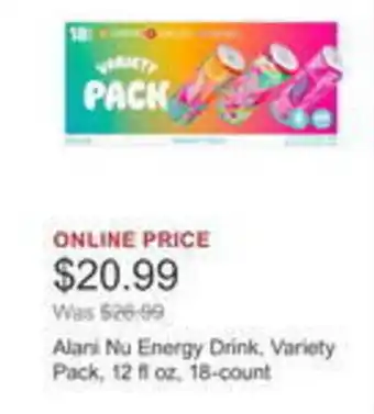 Costco Alani nu energy drink, variety pack offer