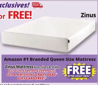 Ocean State Job Lot Zinus Mattress offer