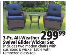 Ocean State Job Lot Outdoor Living Furnishings All-Weather 3-Piece Swivel Glider Set with Cushions offer
