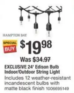 The Home Depot Edison Bulb Indoor or Outdoor String Light offer
