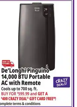 Ocean State Job Lot De'Longhi Pinguino 14 000 BTU Portable Air Conditioner offer