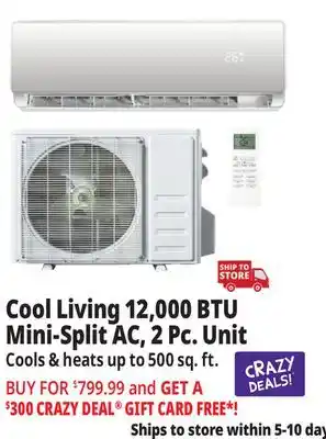 Ocean State Job Lot Cool Living 12 000 BTU Mini-Split Air Conditioner 2-Piece Unit Kit offer