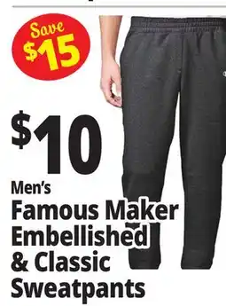 Ocean State Job Lot Men's Famous Maker Embellished & Classic Sweatpants offer