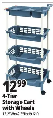 Ocean State Job Lot HomeLiving 4-Tier Multipurpose Storage Cart with Wheels offer
