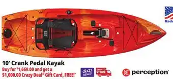 Ocean State Job Lot Perception Crank 10.0 Recreational Pedal Kayak Sunset offer