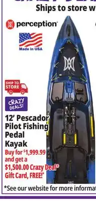 Ocean State Job Lot Perception Pescador Pilot 12.0 Fishing Pedal Kayak Sonic Camo offer