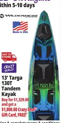 Ocean State Job Lot Wilderness Systems Targa 130T Recreational Tandem Kayak Mango offer